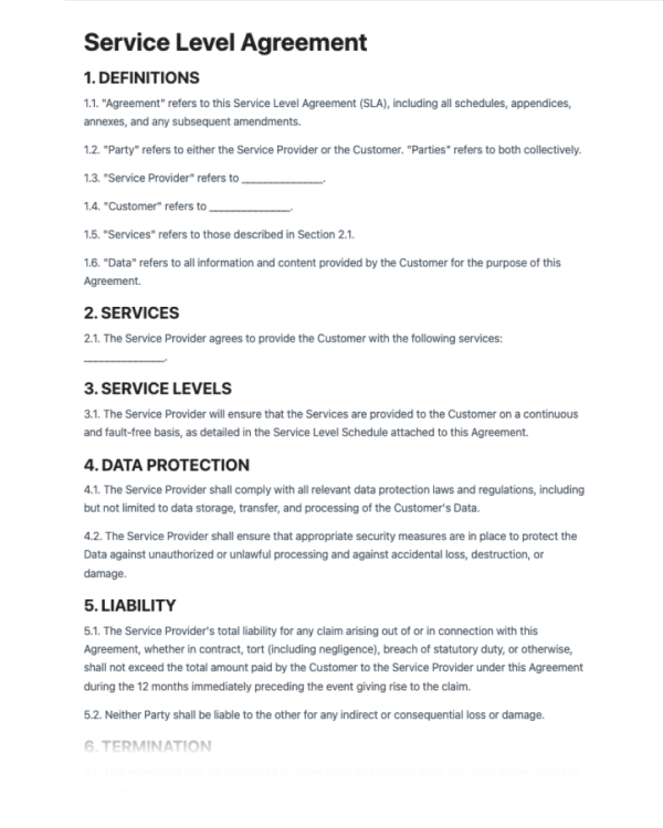 Service Level Agreement (SLA)